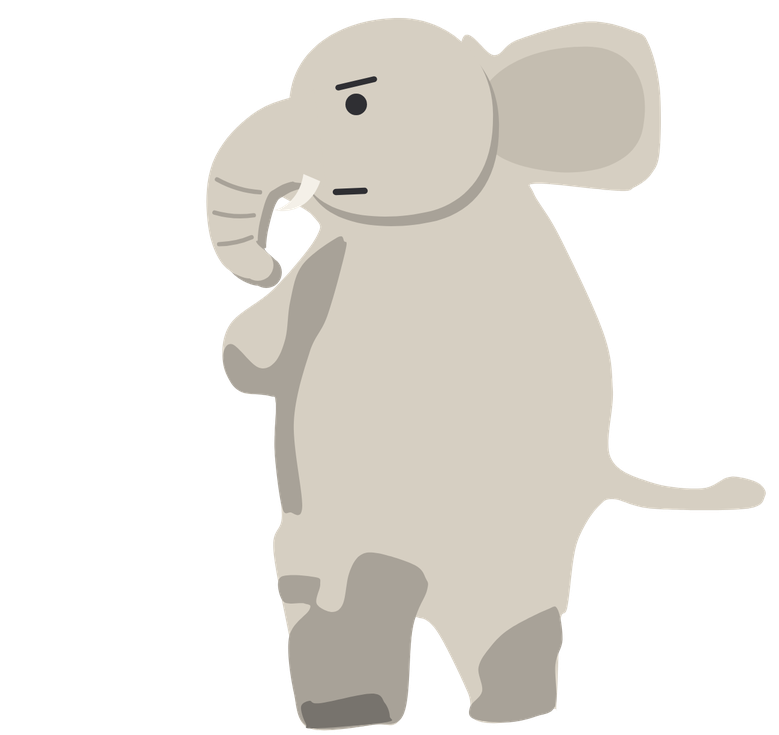 The elephant holding up a magnifying glass, concentrating